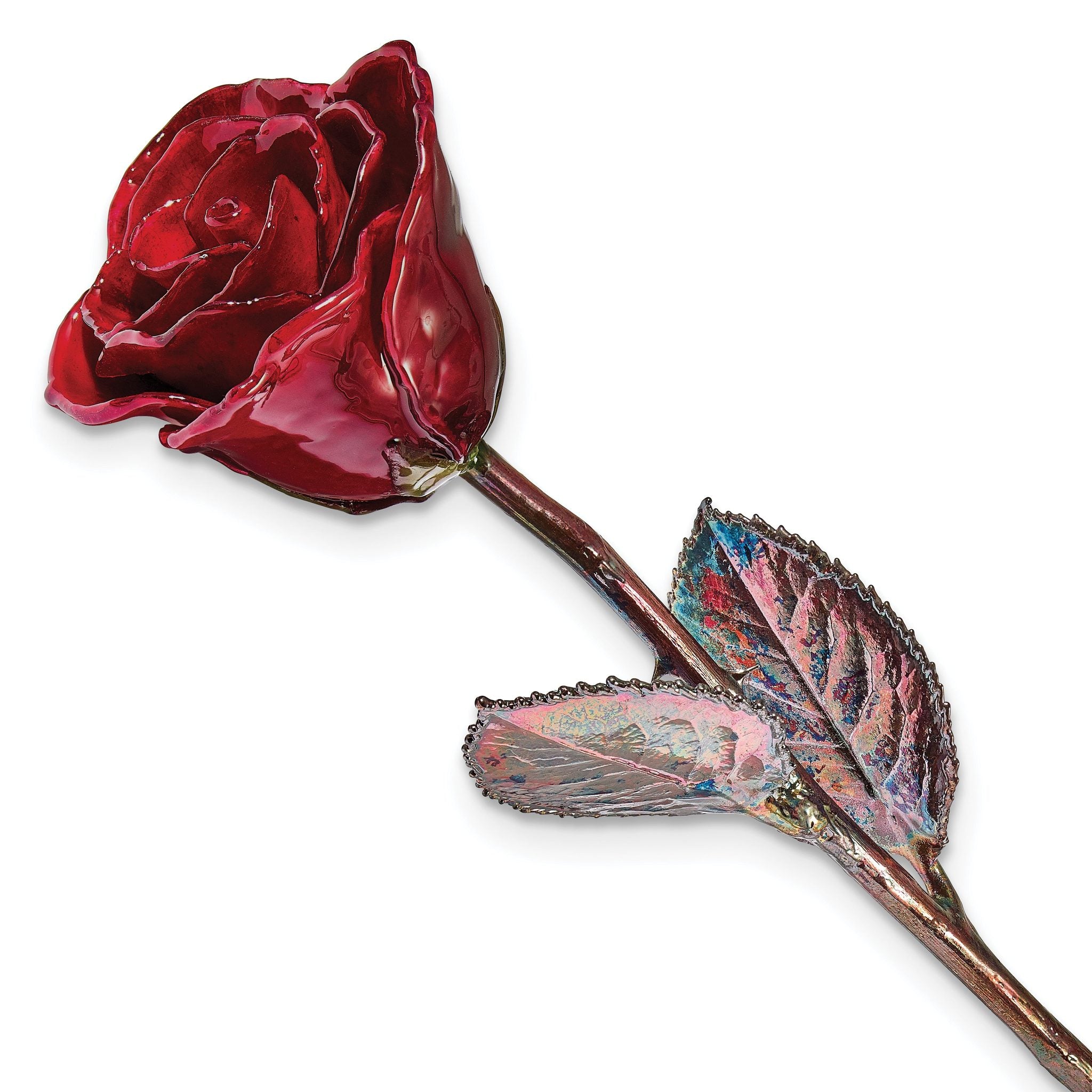Burgundy Lacquer Dipped Copper Trimmed Real Rose