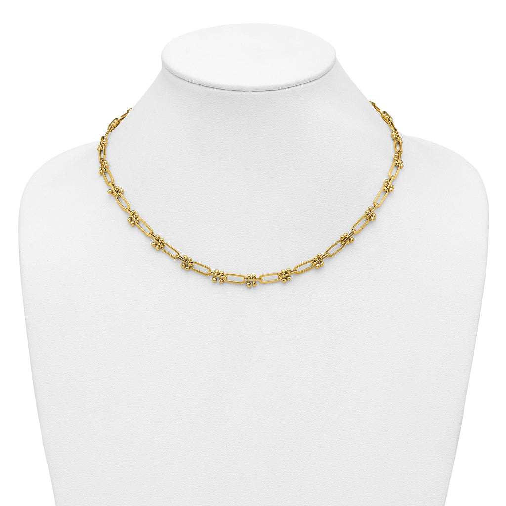 14K Polished Paperclip and Beaded Fancy Necklace