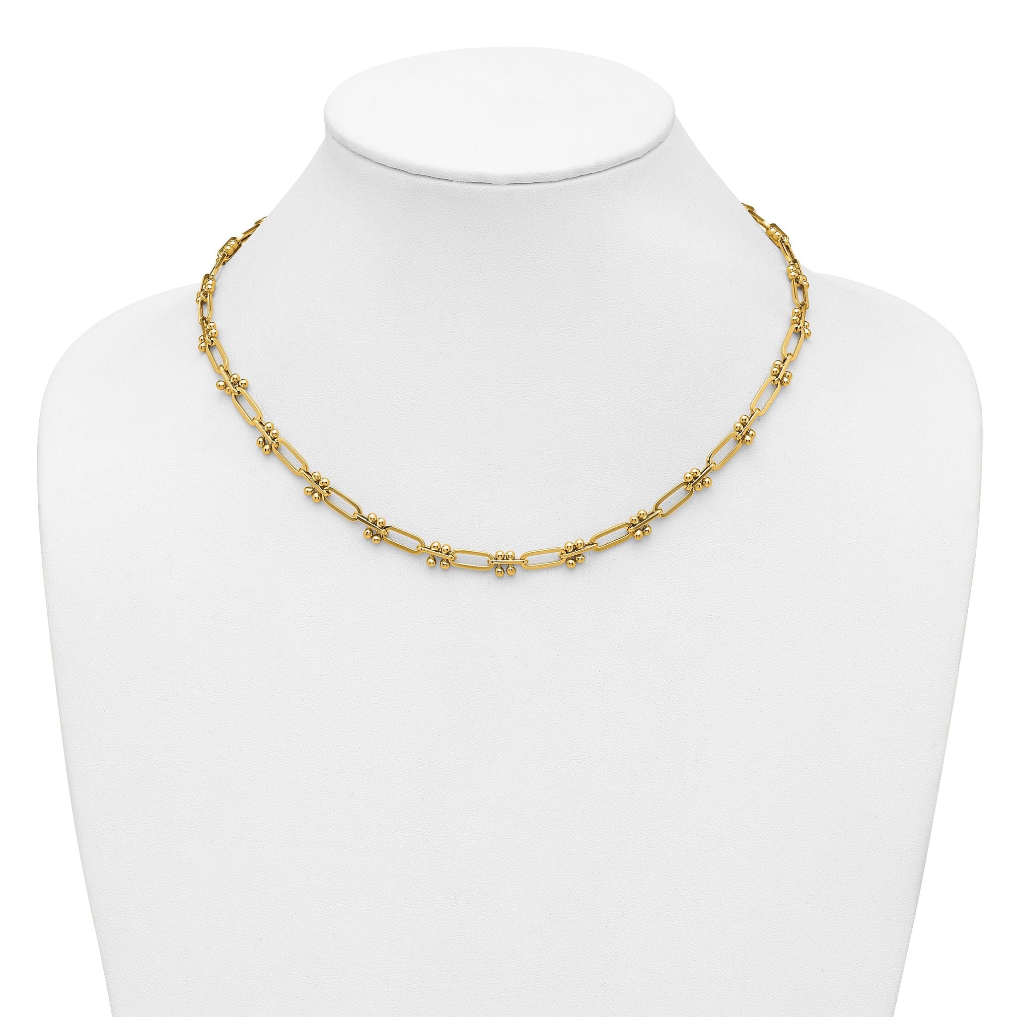 14K Polished Paperclip and Beaded Fancy Necklace