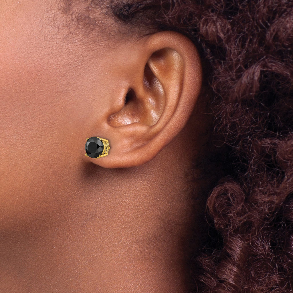 Cheryl M Sterling Silver Gold-plated Polished Black CZ Stud Earrings