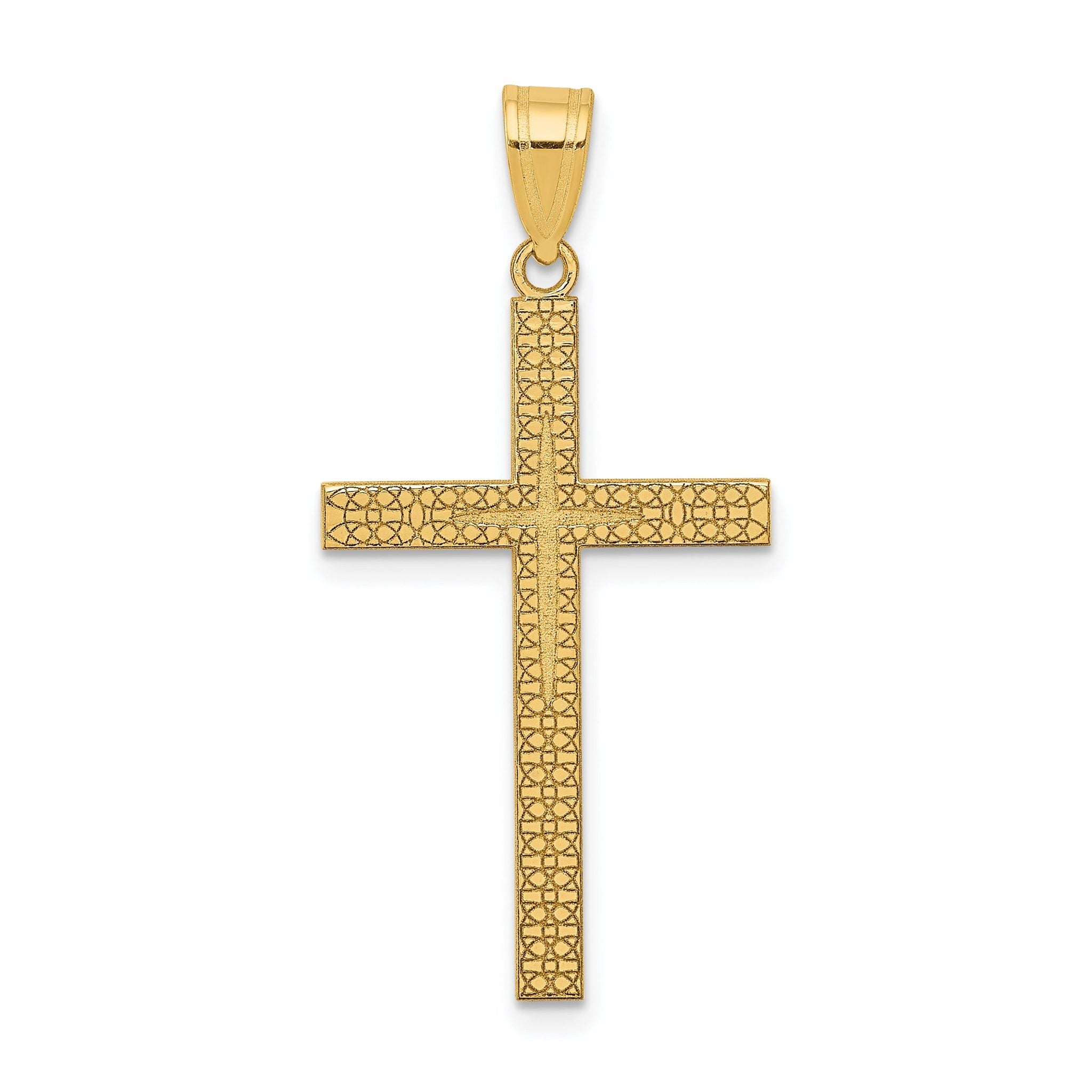 14K Gold Diamond-Cut Latin Cross Pendant with Flat Back Design Main image