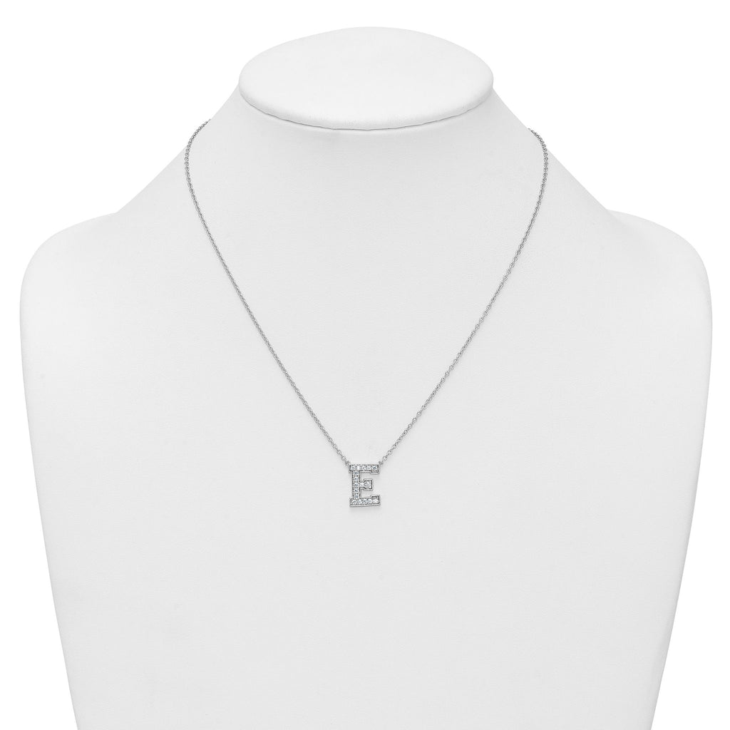 14k White Gold 3/8 carat Lab Grown Diamond VS+ F+ Complete Letter E 18 inch Initial Necklace