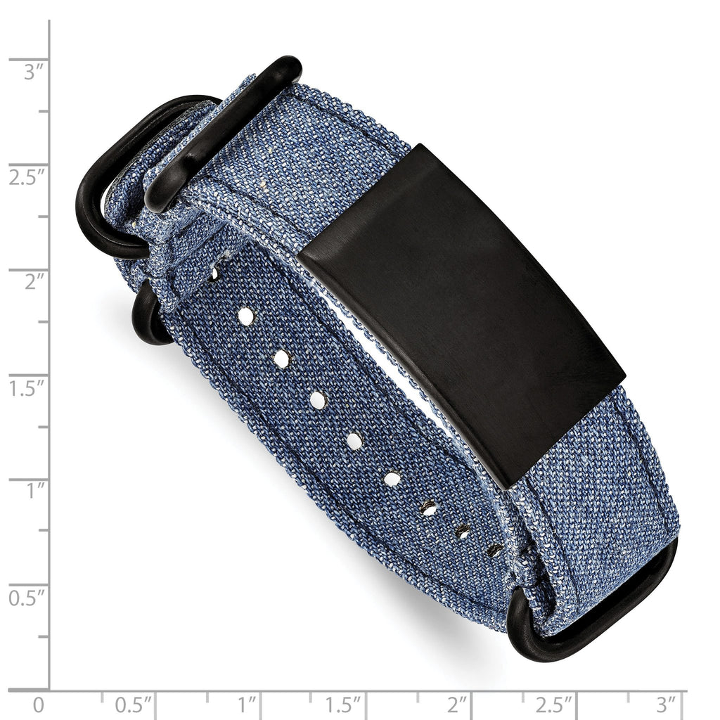 Stainless Steel Brushed Black IP-plated Blue Jean Fabric Adj. ID Bracelet for Men