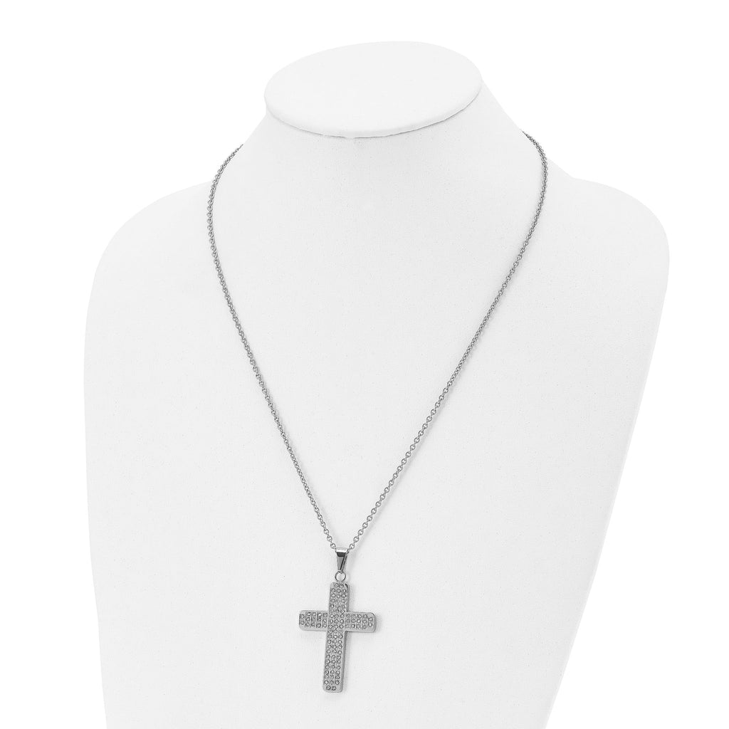 CZ Cross Pendant Necklace in Stainless Steel, 22"