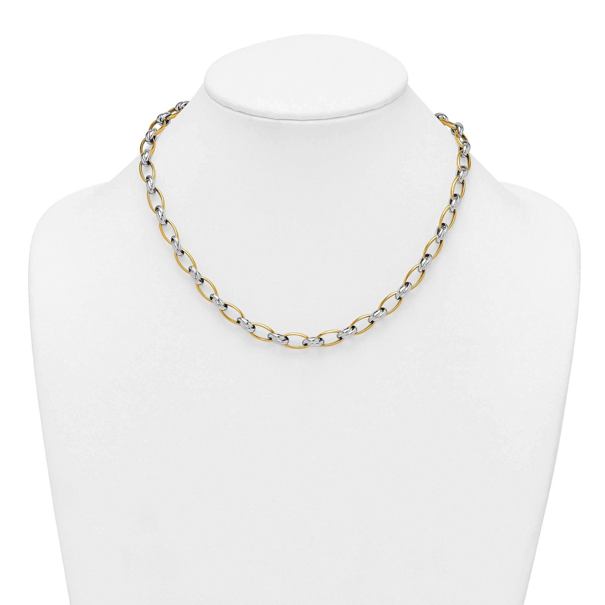 14k Two-tone Polished 7mm Fancy Oval Chain 17.75 inch Necklace