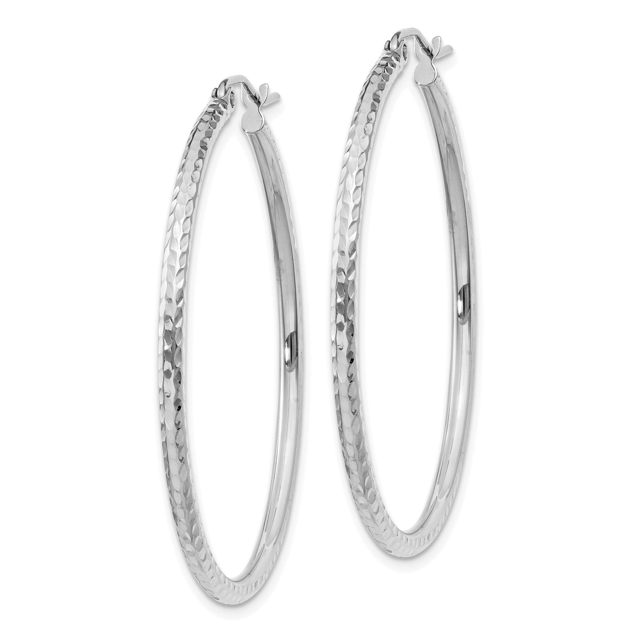 14k White Gold Diamond-cut 2mm Round Tube Hoop Earrings Secondary image