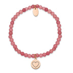 Stainless Steel Polished Rose IP-plated Heart 4mm Pink Jade Beaded Stretch Bracelet for Women