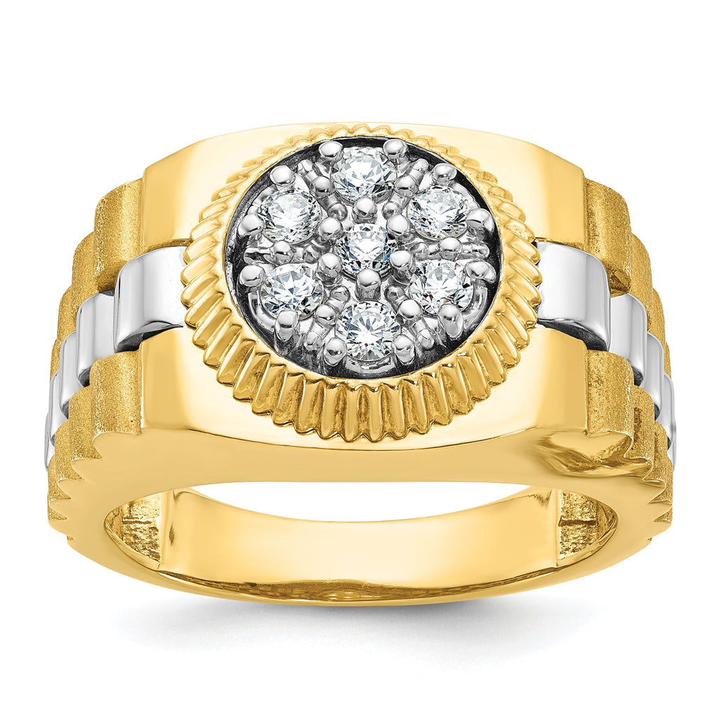 14k Two-tone Men's Polished Satin and Textured Cluster Ring Mounting, Mounting Only