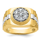 14k Two-tone Men's Polished Satin and Textured Cluster Ring Mounting, Mounting Only