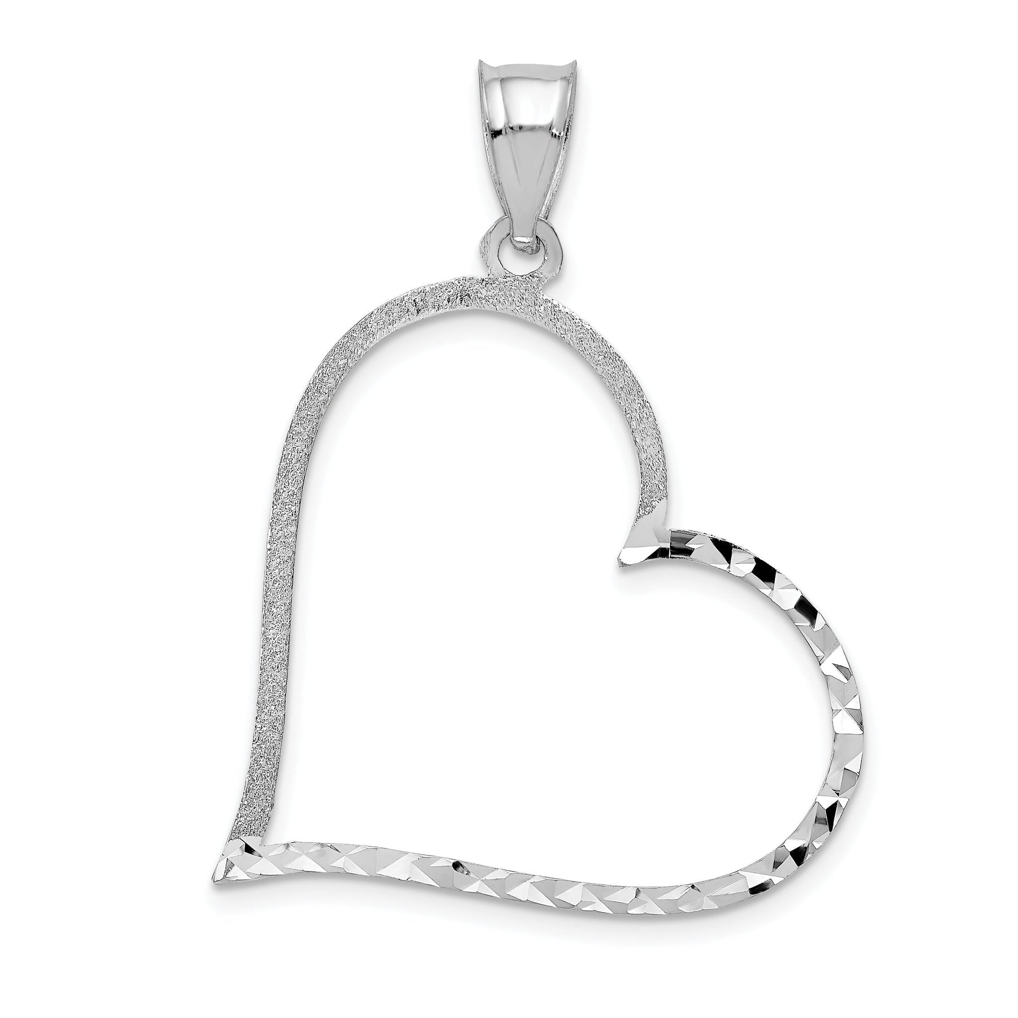 14K White Gold Diamond-Cut Reversible Heart Pendant Polished Finish Main image