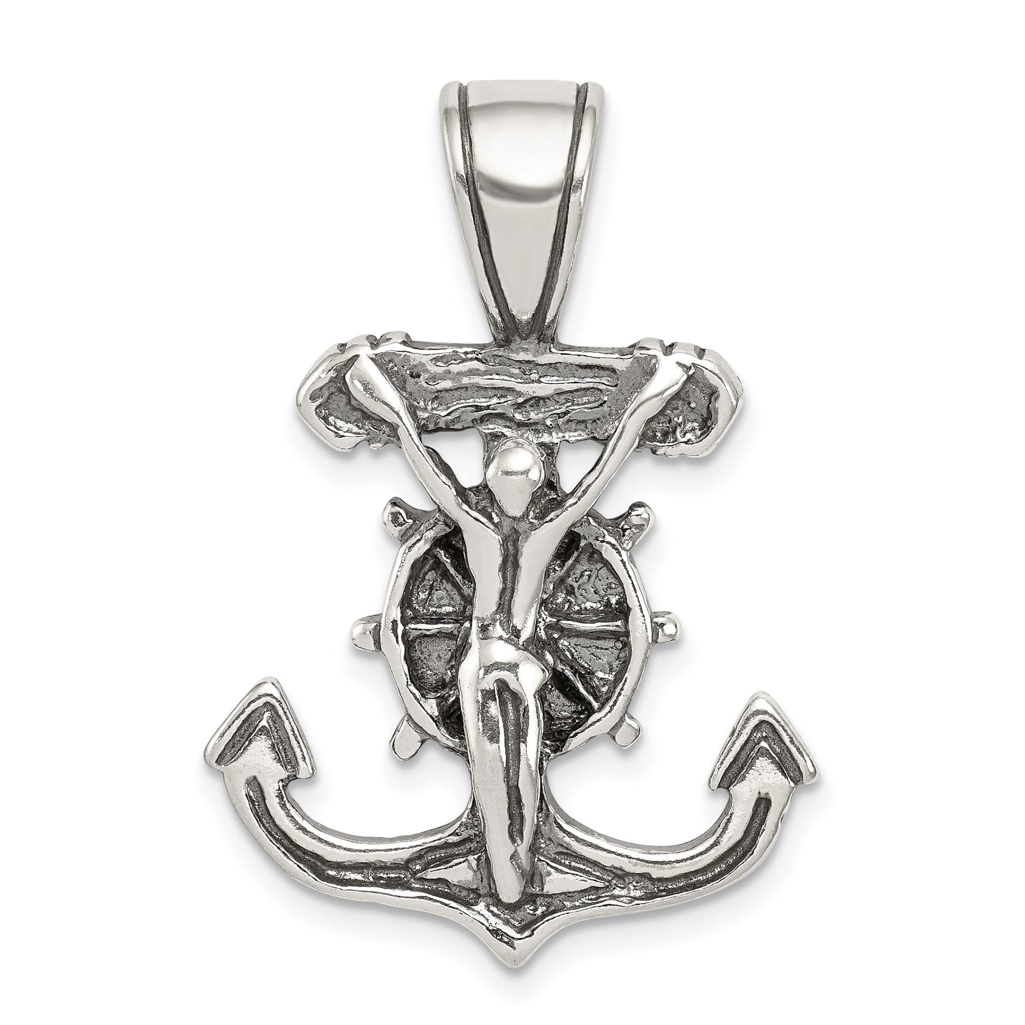 Sterling Silver 925 Antiqued Mariner's Crucifix Pendant Polished Solid Main image