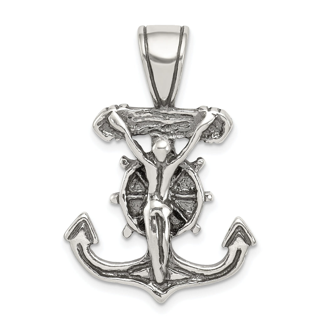Sterling Silver 925 Antiqued Mariner's Crucifix Pendant Polished Solid