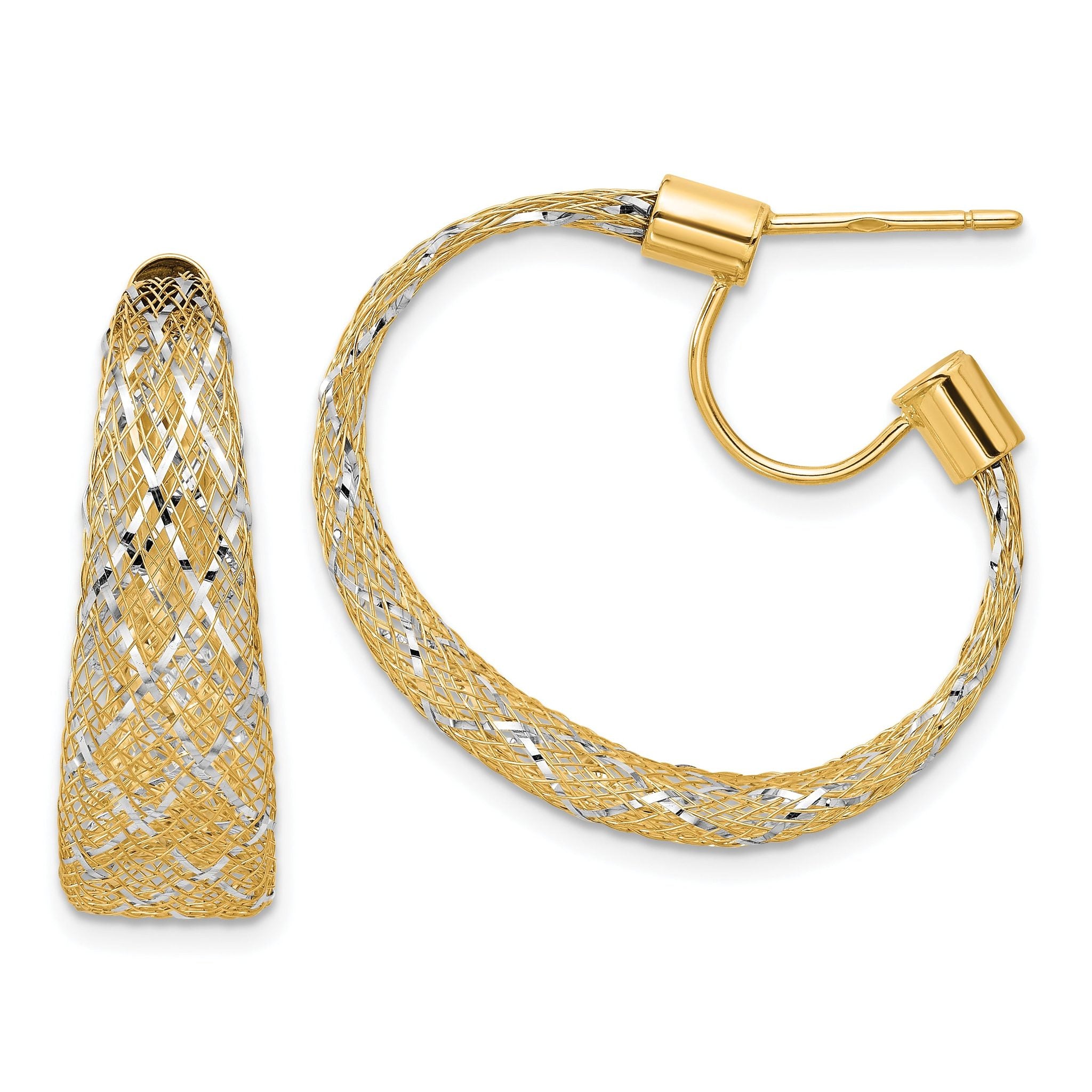 14K w/Rhodium Braided Mesh Stretch Post Hoop Earrings Main image