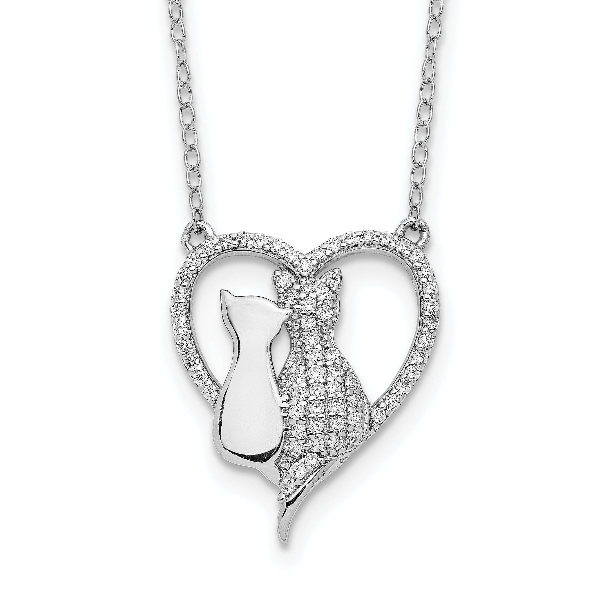 Sterling Silver Rhodium-plated Polished CZ Cats w/2 in ext. Necklace Main image