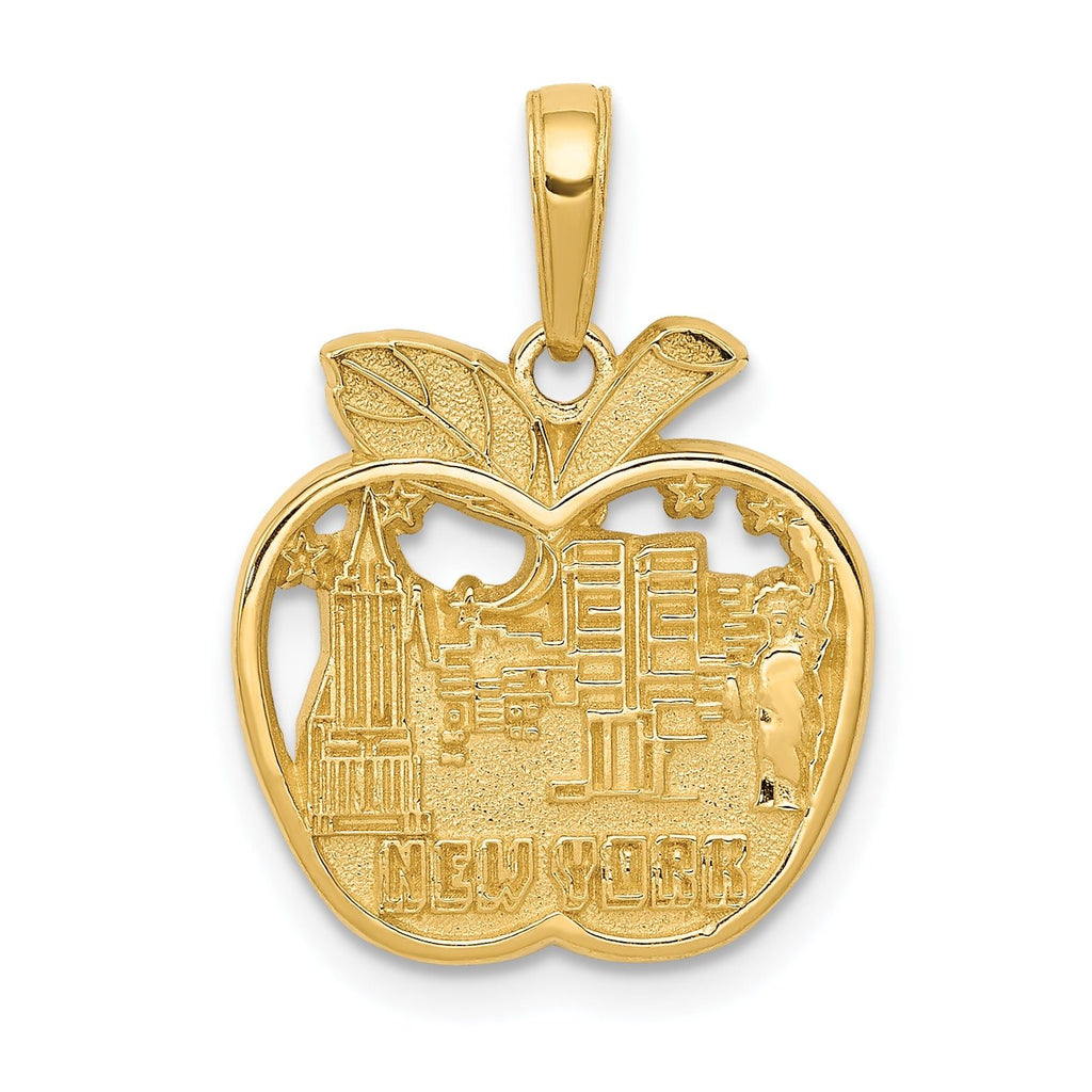14K Gold New York City Skyline Apple Pendant  Polished, Textured, Solid