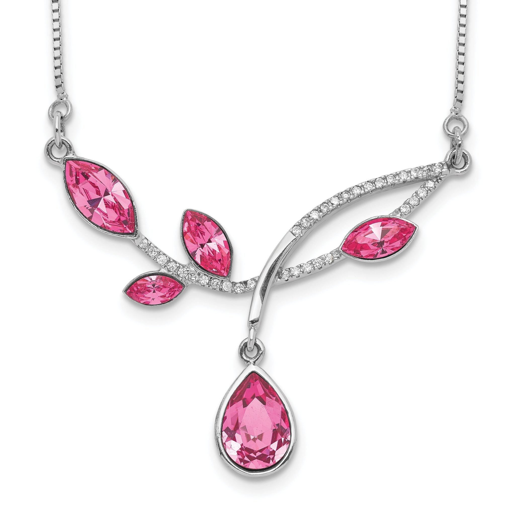 Sterling Silver RH-plated Pink Crystal Branch w/2in ext Necklace Main image