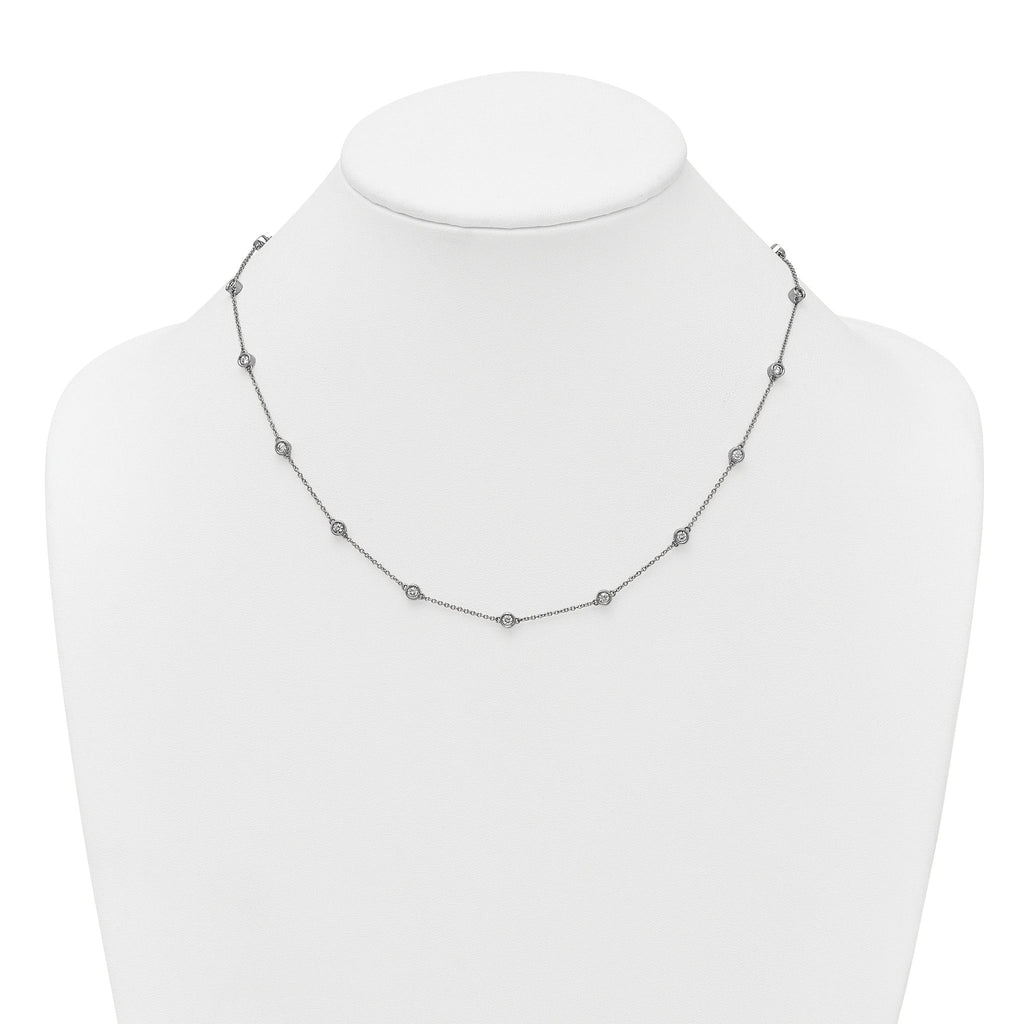 14k White Gold Complete 7/8 carat Bezel-set Diamond and Cable Chain 16-Station 16 inch Necklace