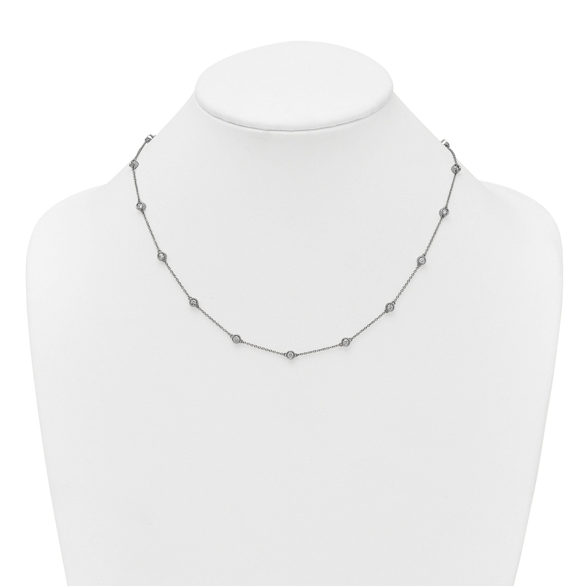 14k White Gold Complete 7/8 carat Bezel-set Diamond and Cable Chain 16-Station 16 inch Necklace