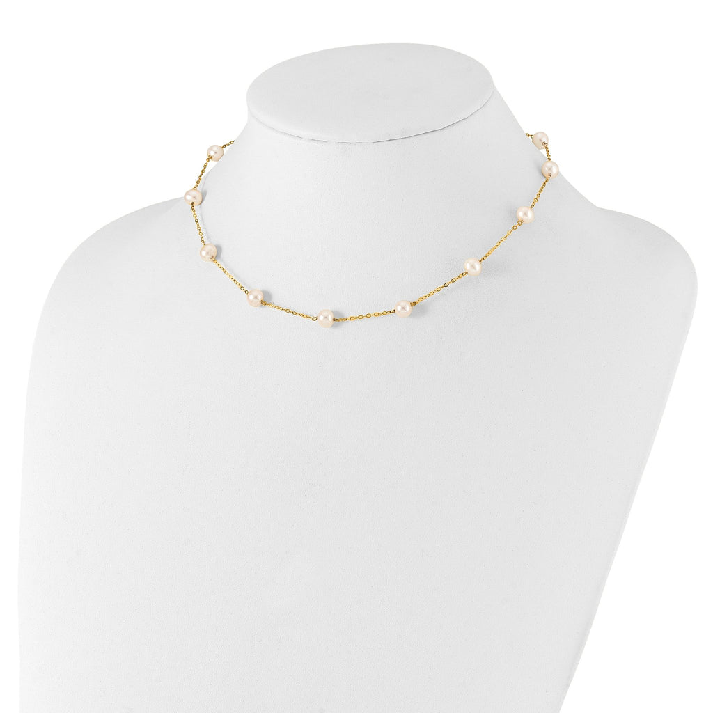 10k 5.5-6.5mm White Near-Round Freshwater Cultured Pearl 12-Station 16 inch Necklace