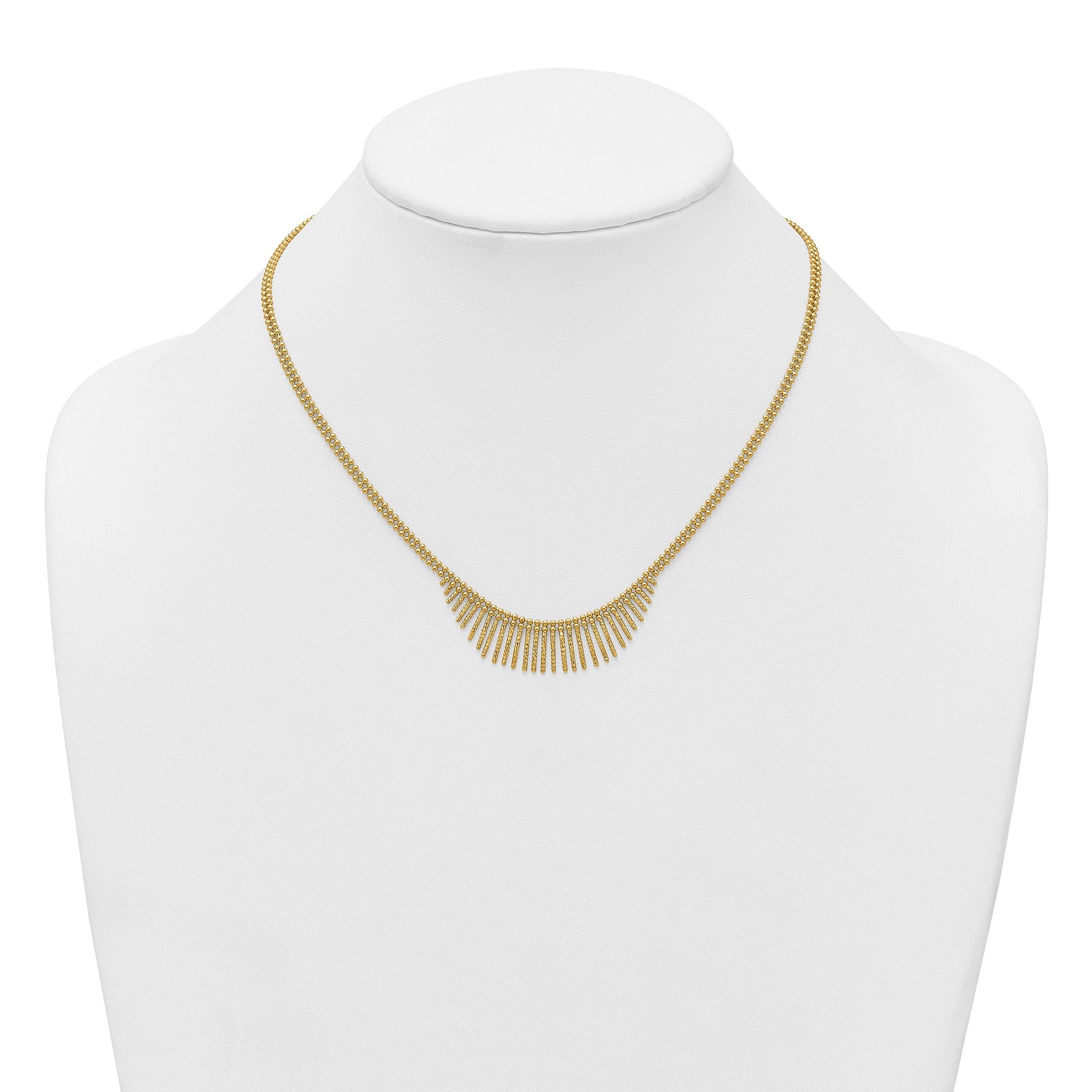 14k Polished and Textured Double Strand Multi Dangle 17 inch Necklace