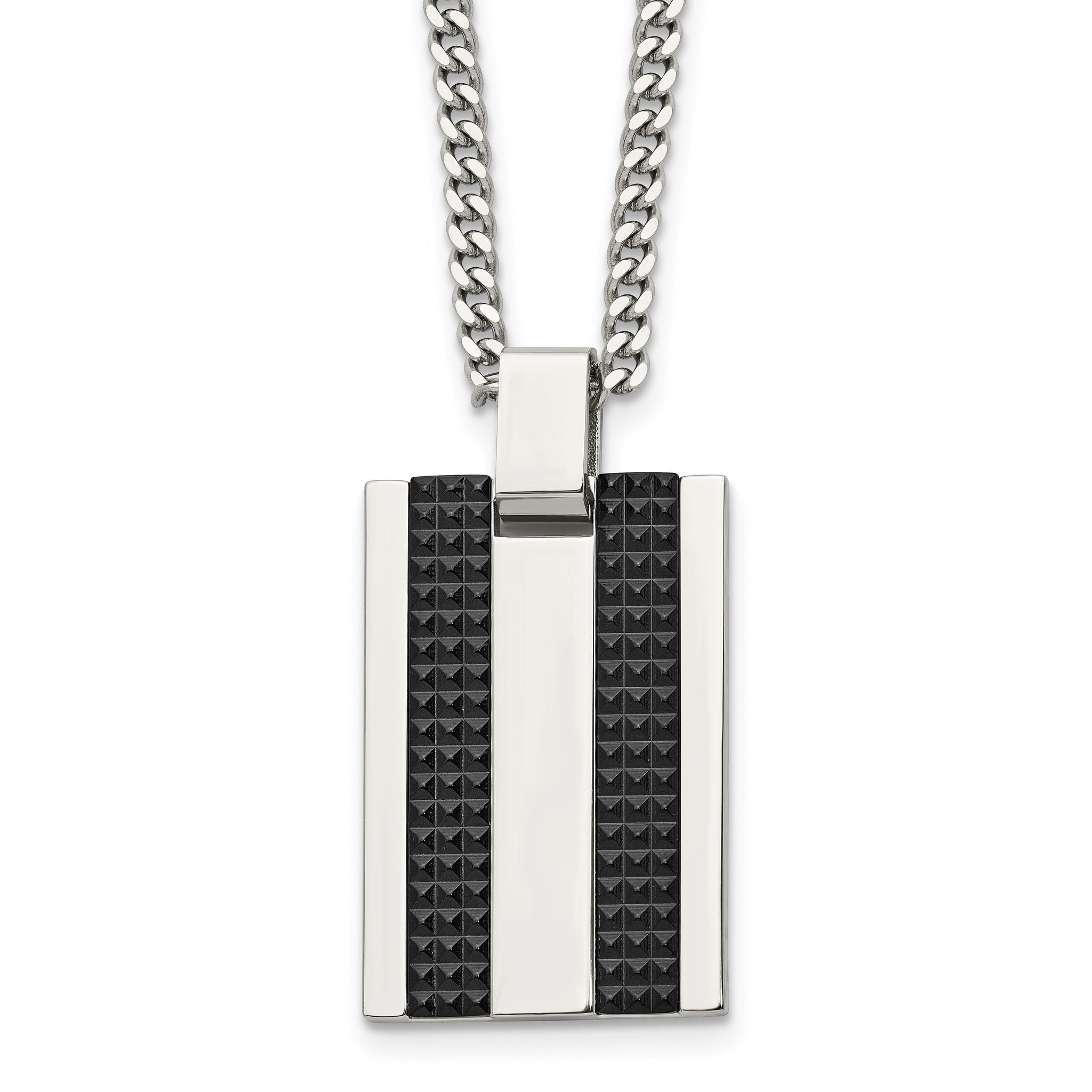 Chisel Stainless Polished and Textured Black IP-plated Rectangle Dog Tag on a 22 inch Curb Chain Necklace Main image