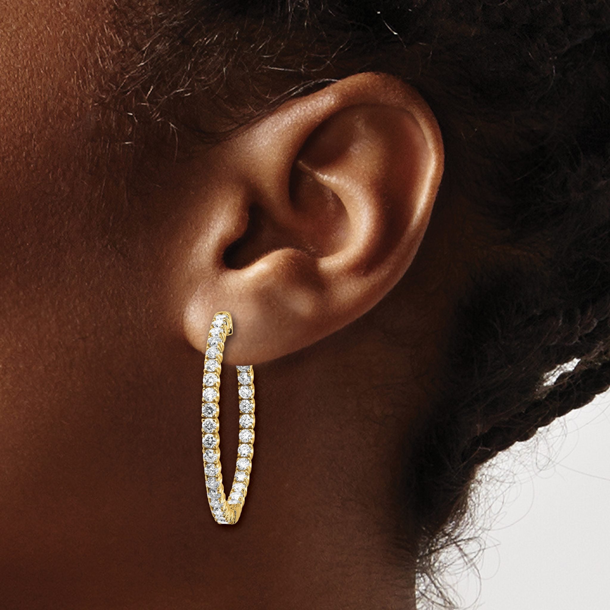 14k 3 1/3 carat Lab Grown Dia VS/SI+ G+ Round In and Out Safety Clasp Hoop Earrings