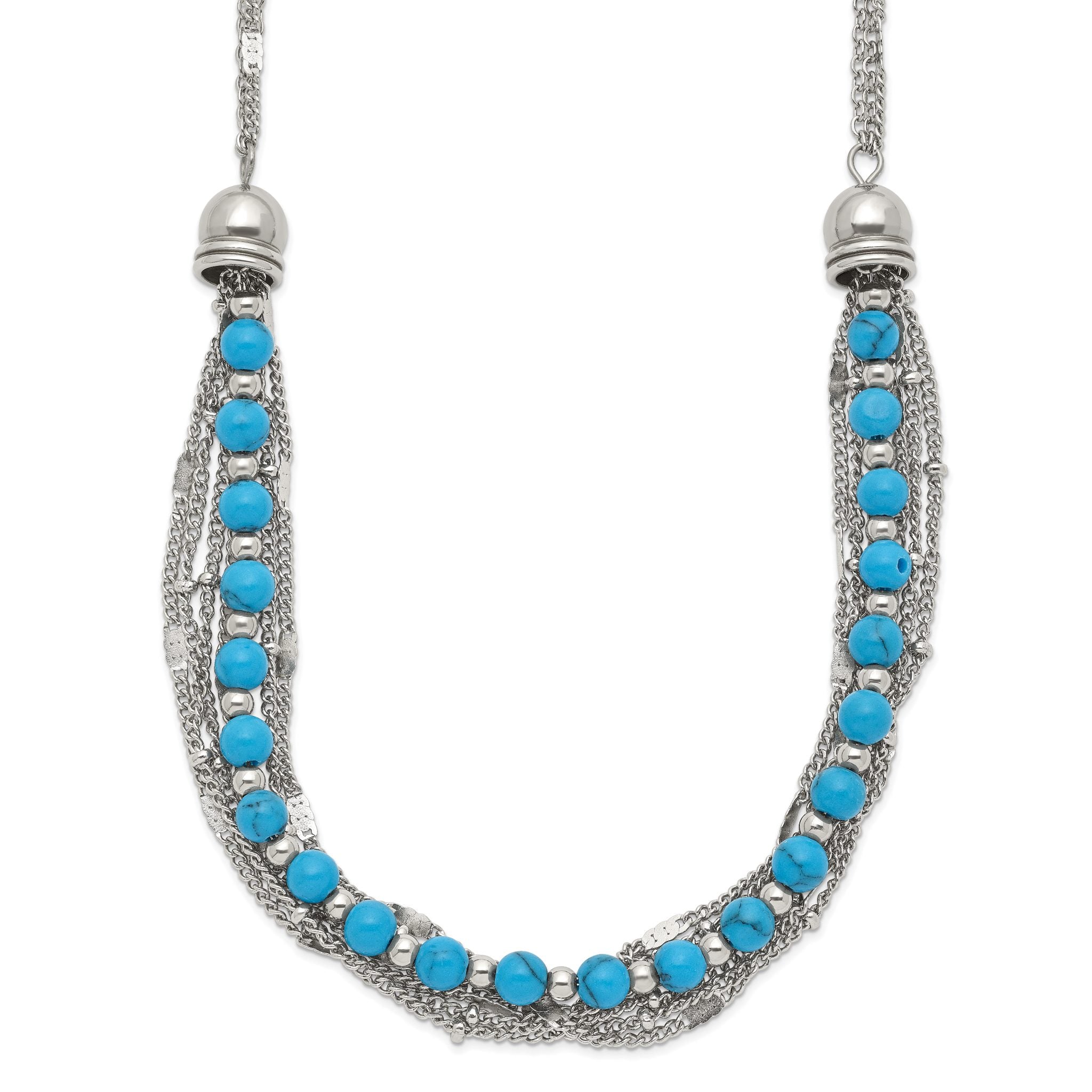 Chisel Stainless Steel Polished Reconstructed Turquoise Multi-Strand 20.75 inch with 2 inch Extension Necklace Main image