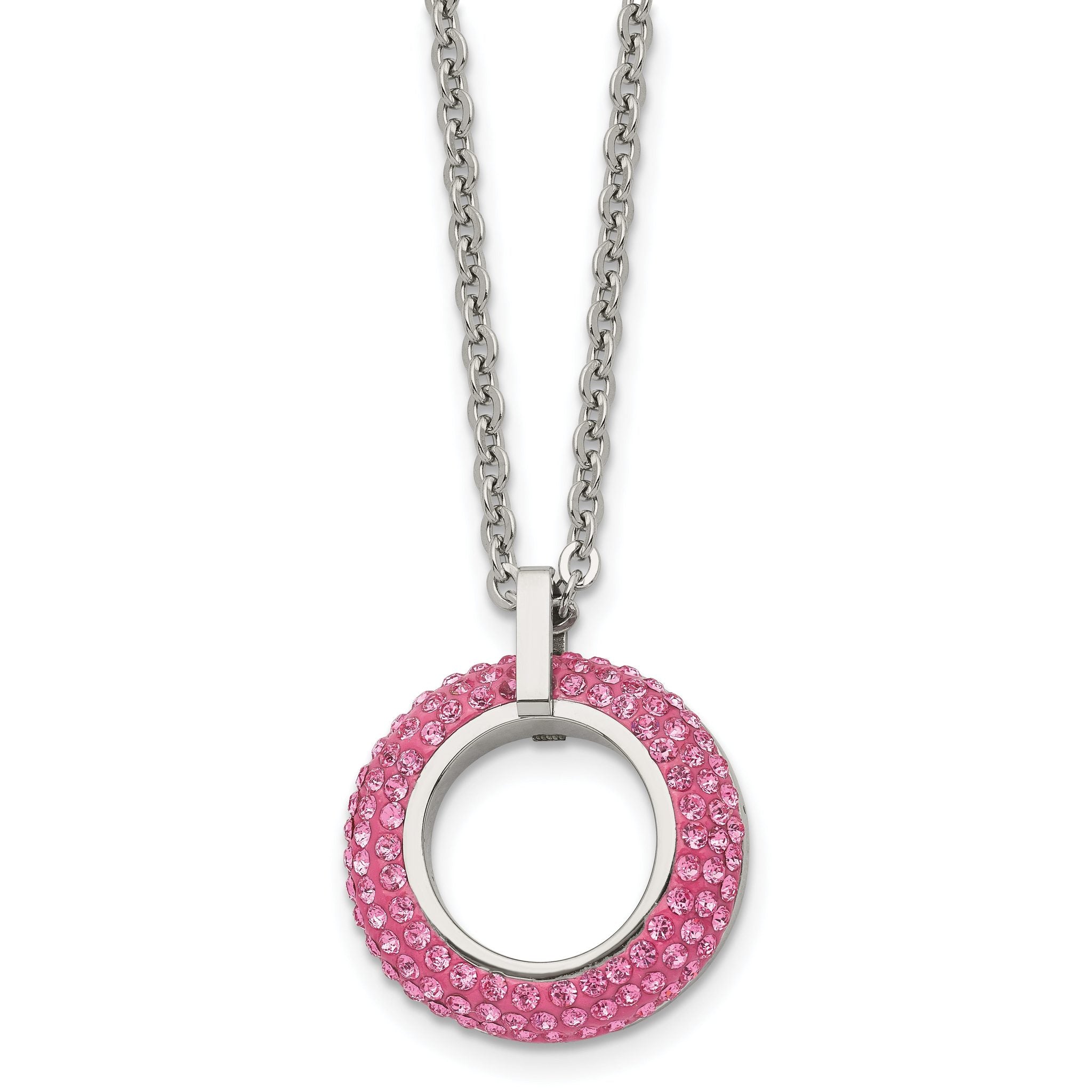 Pink Crystal Circle Necklace in Stainless Steel, 18in Main image