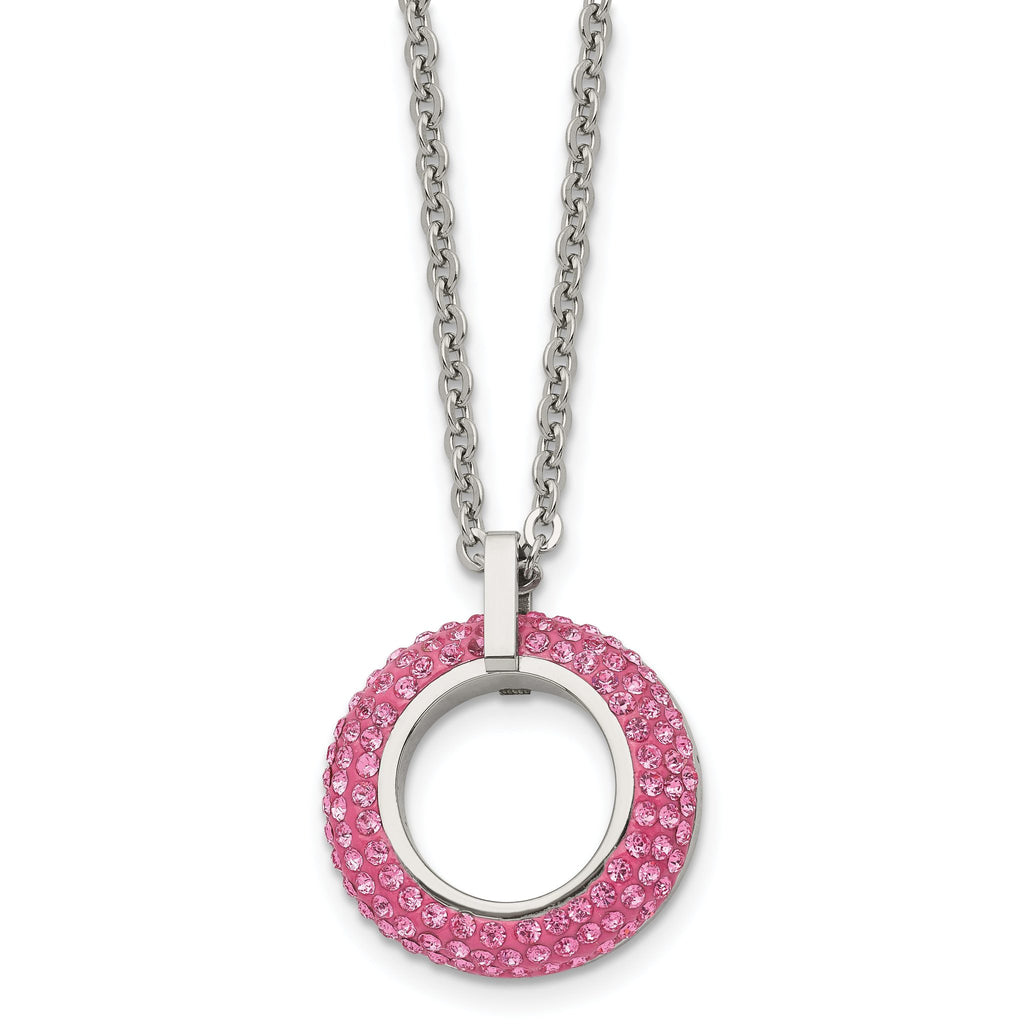 Pink Crystal Circle Necklace in Stainless Steel, 18in