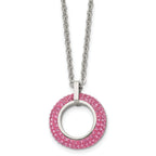 Pink Crystal Circle Necklace in Stainless Steel, 18in