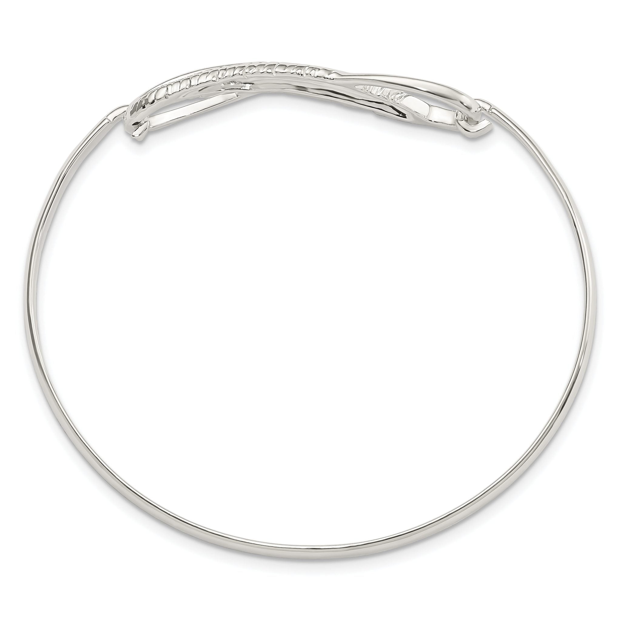 Sterling Silver 925 Infinity Feather Bangle with Polished Finish