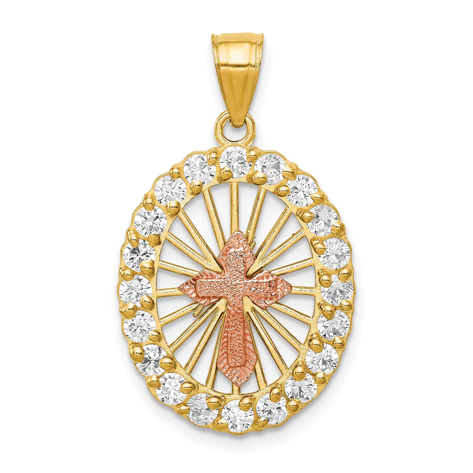 10K Two-Tone Gold Cross Pendant with CZ Stones and Polished Finish Main image