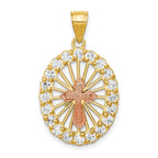 10K Two-Tone Gold Cross Pendant with CZ Stones and Polished Finish