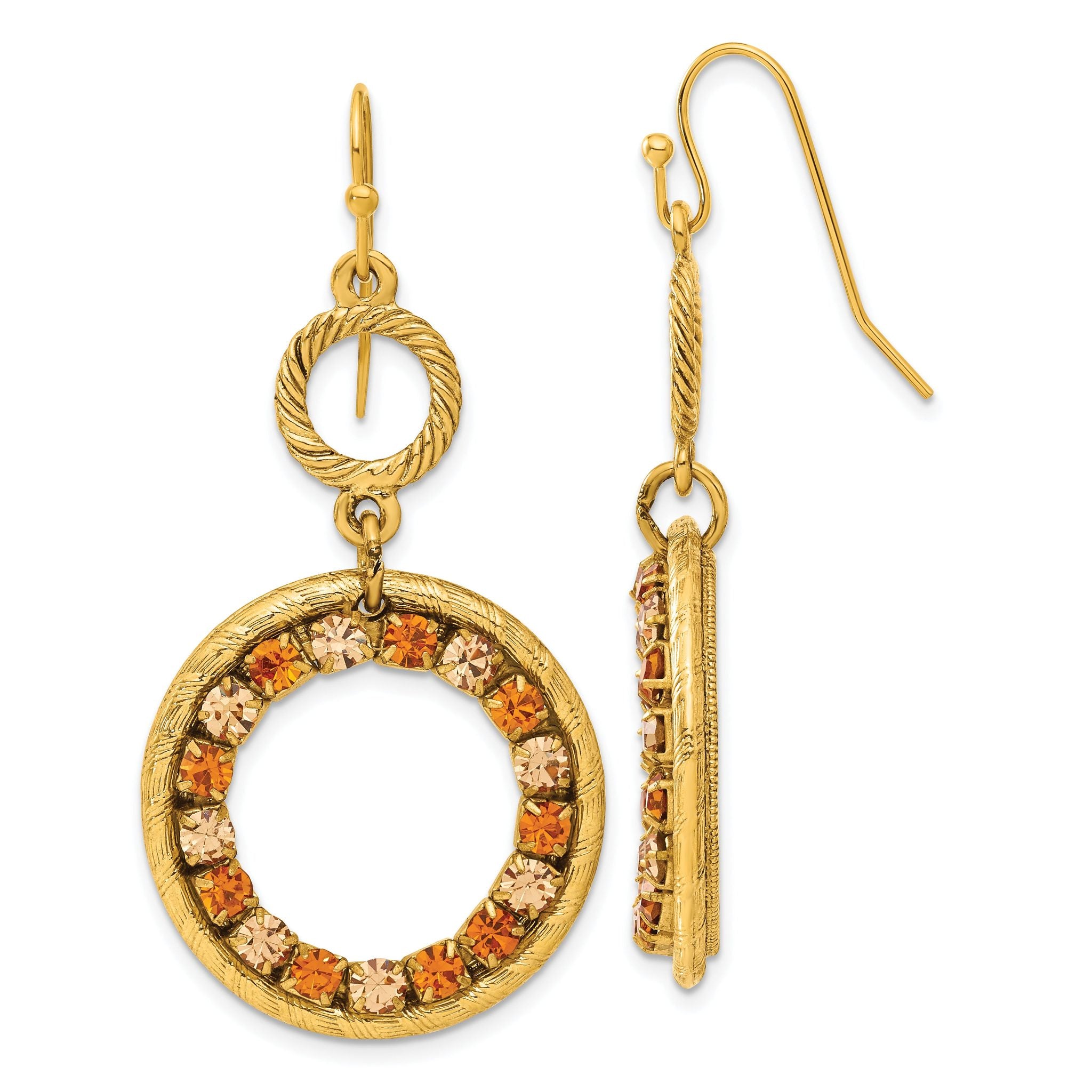 1928 Gold-tone Light & Dark Colorado Champagne Crystal Dangle Earrings Main image