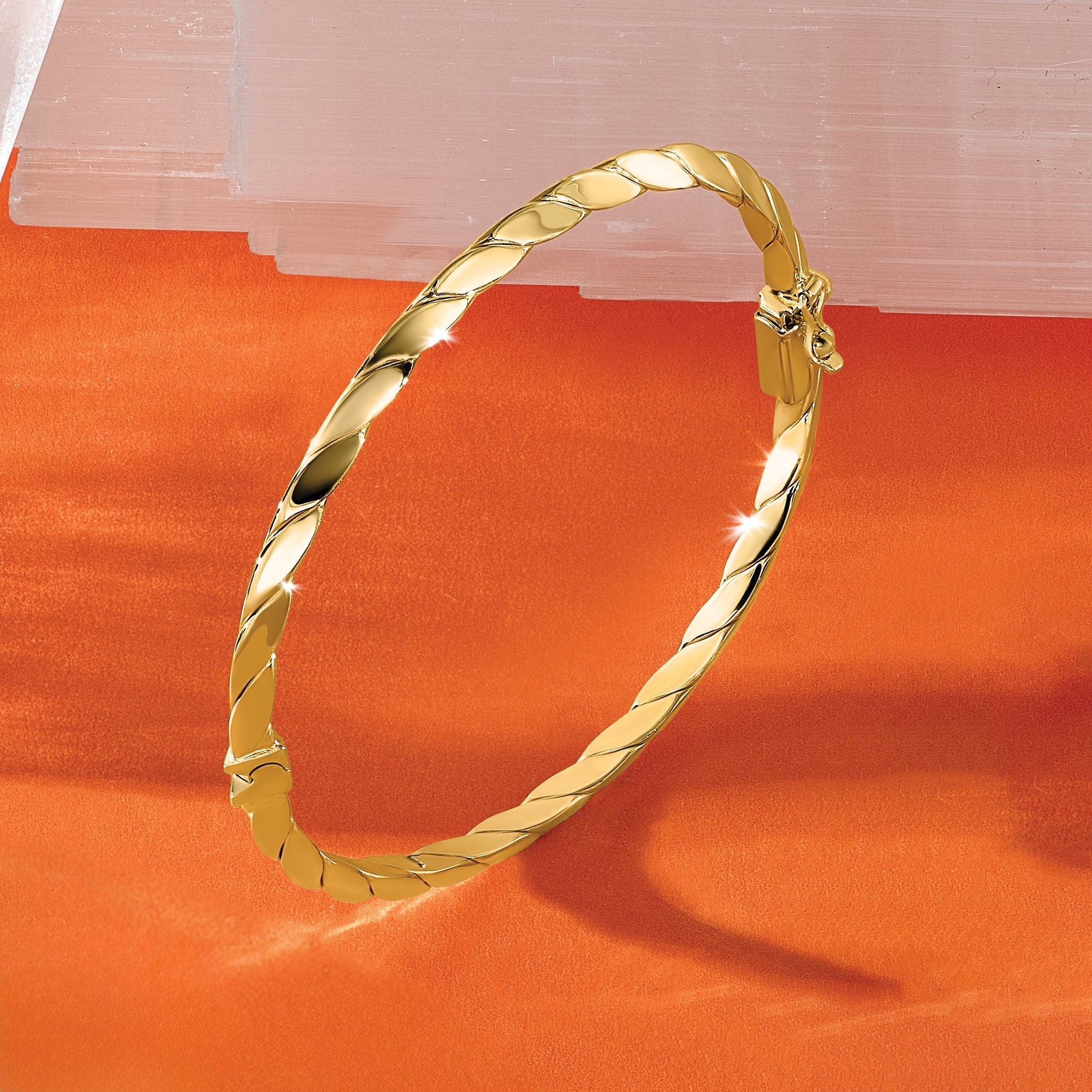 14K Polished and Grooved Fancy Hinged Bangle