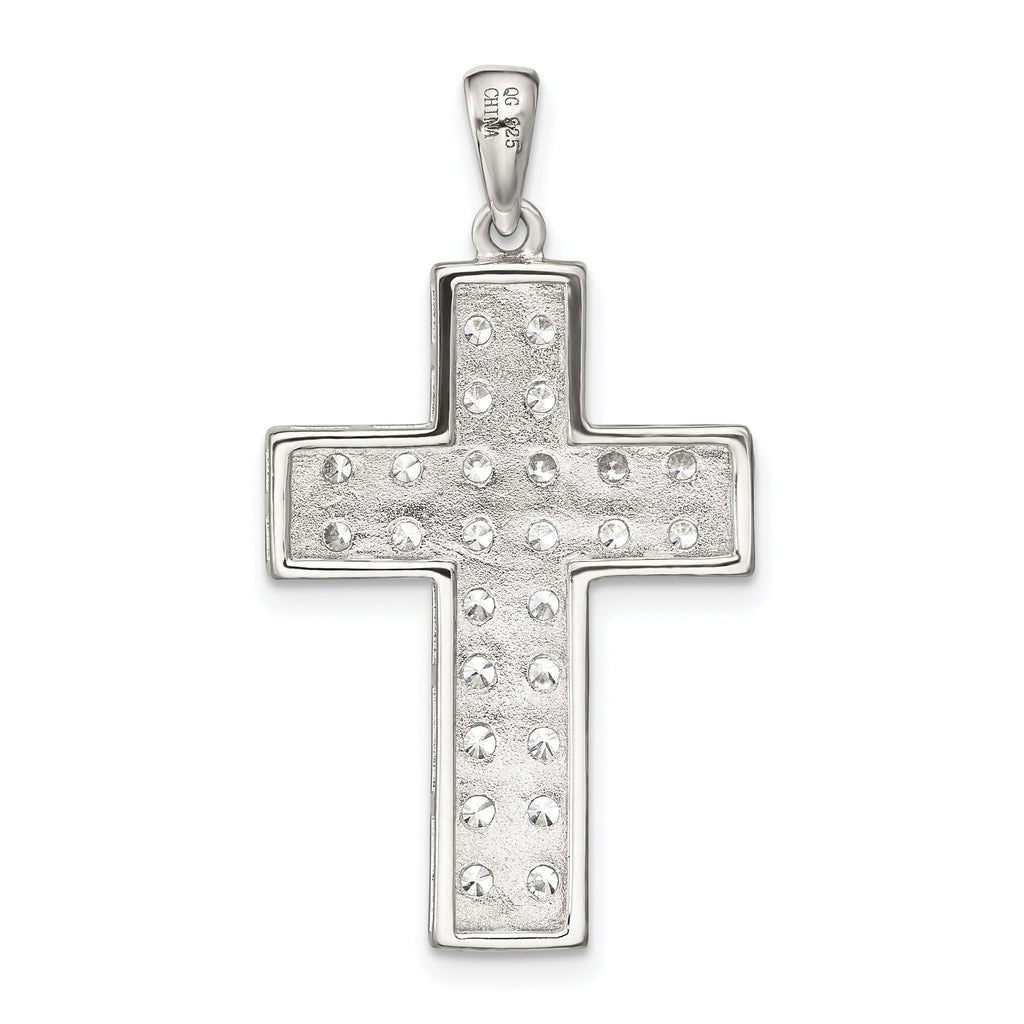 Sterling Silver 925 Rhodium-Plated CZ Cross Pendant Elegant Polished Design