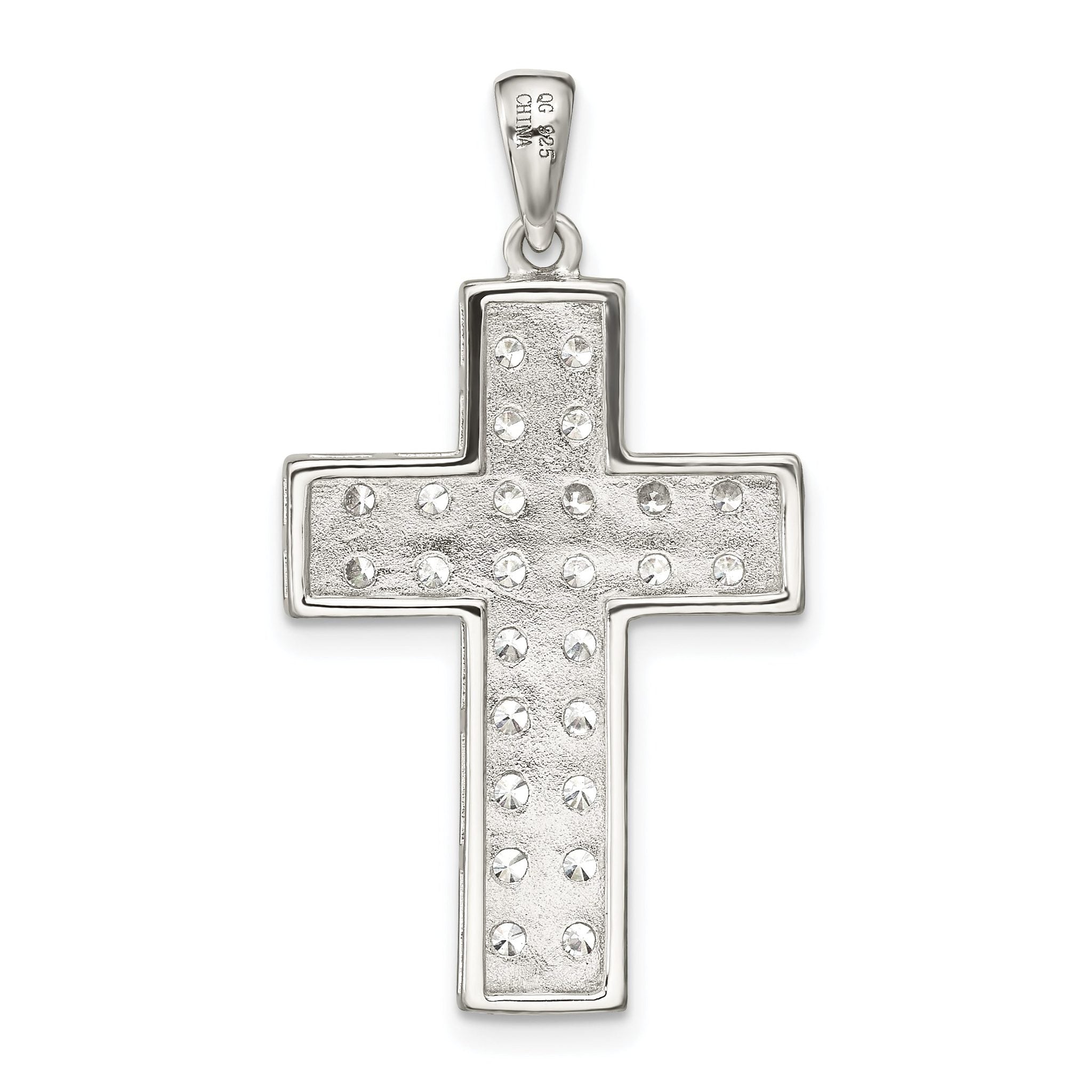 Sterling Silver 925 Rhodium-Plated CZ Cross Pendant Elegant Polished Design