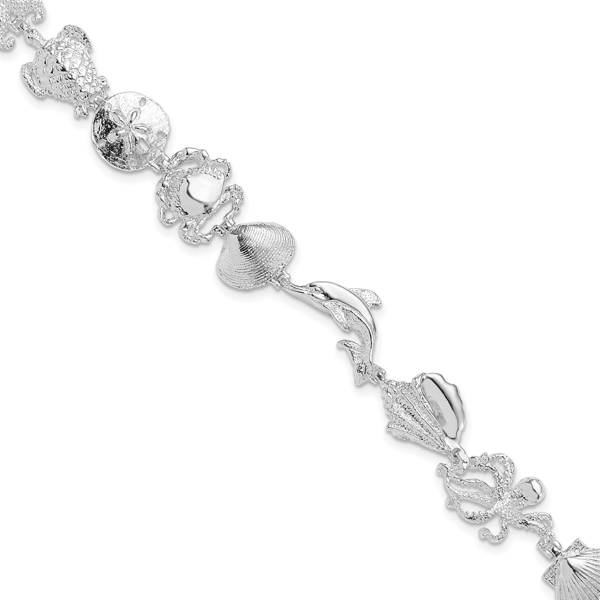 De-Ani Sterling Silver Rhodium-plated Polished Multi-Shell and Sealife Bracelet Main image