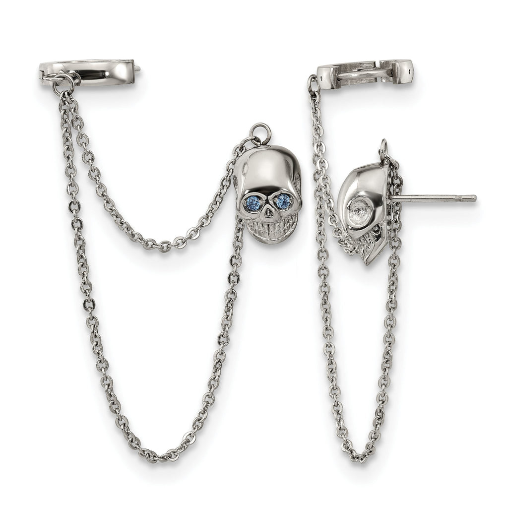 Stainless Steel Polished Blue Cubic Zirconia Drop Dangle Earrings for Women