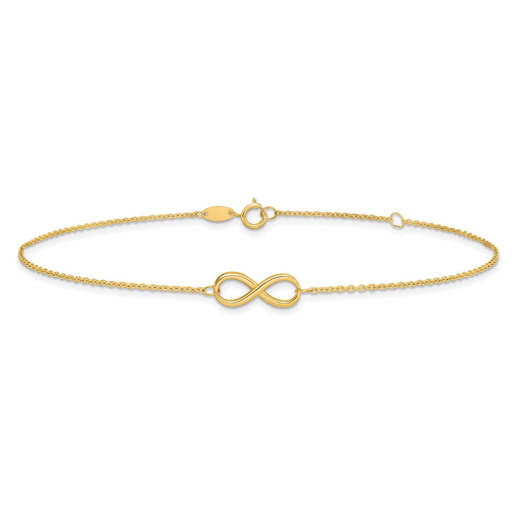 14K Polished Infinity 9 inch Plus 1 inch Extender - Total 10 inch Anklet