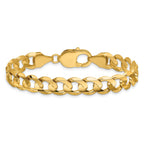 14K 7 inch 8.5mm Open Concave Curb with Lobster Clasp Bracelet