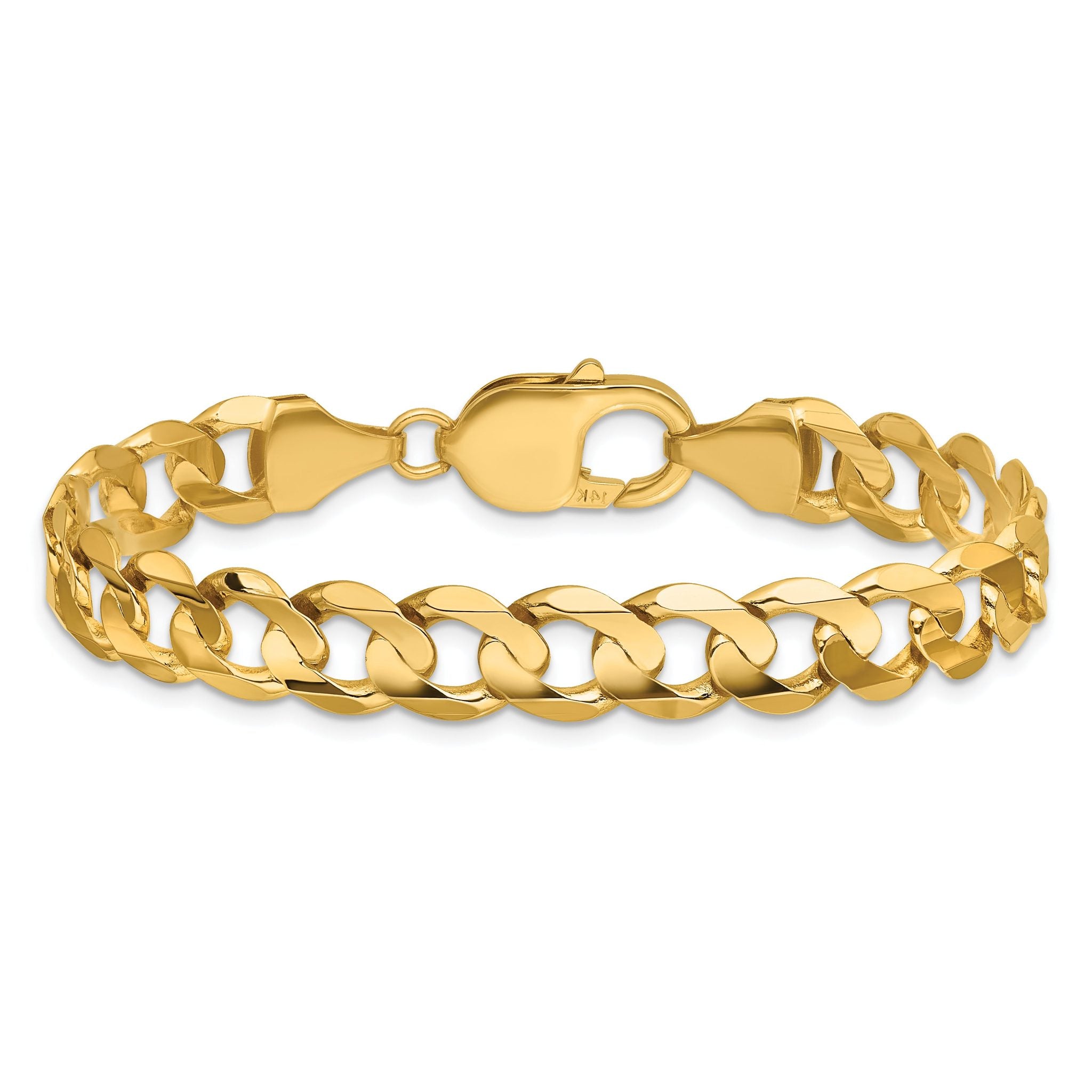 14K 7 inch 8.5mm Open Concave Curb with Lobster Clasp Bracelet