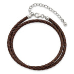 SS Reflections Rhod-plated Brn Leather With 2 in ext Choker/Wrap Bracelet