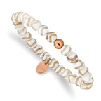 Stainless Steel Polished Rose IP-plated 6mm White Wave Agate Beaded Stretch Bracelet for Women