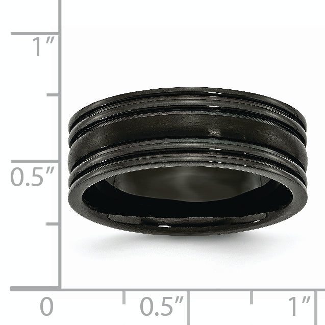 Titanium Grooved Black IP-plated 8mm Brushed and Polished Band