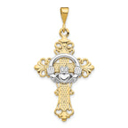 14K Two-Tone Gold Claddagh Cross Pendant with Polished Finish