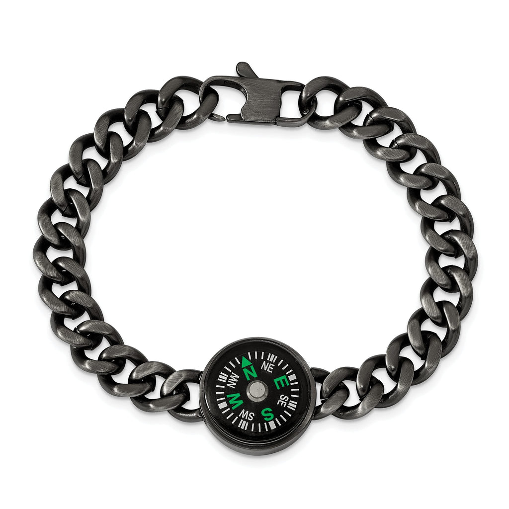 Stainless Steel Brushed Gun Metal IP-plated with Functional Compass Bracelet for Men