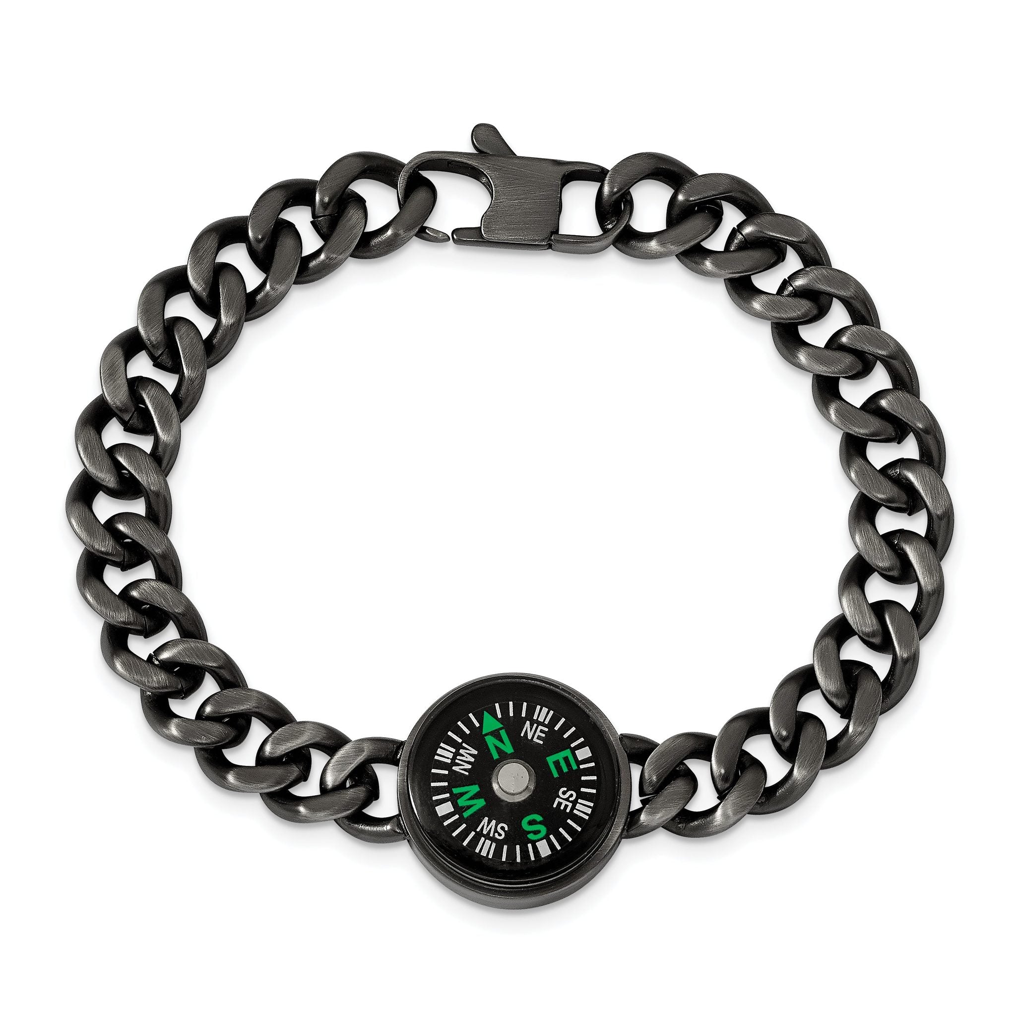 Stainless Steel Brushed Gun Metal IP-plated with Functional Compass Bracelet for Men