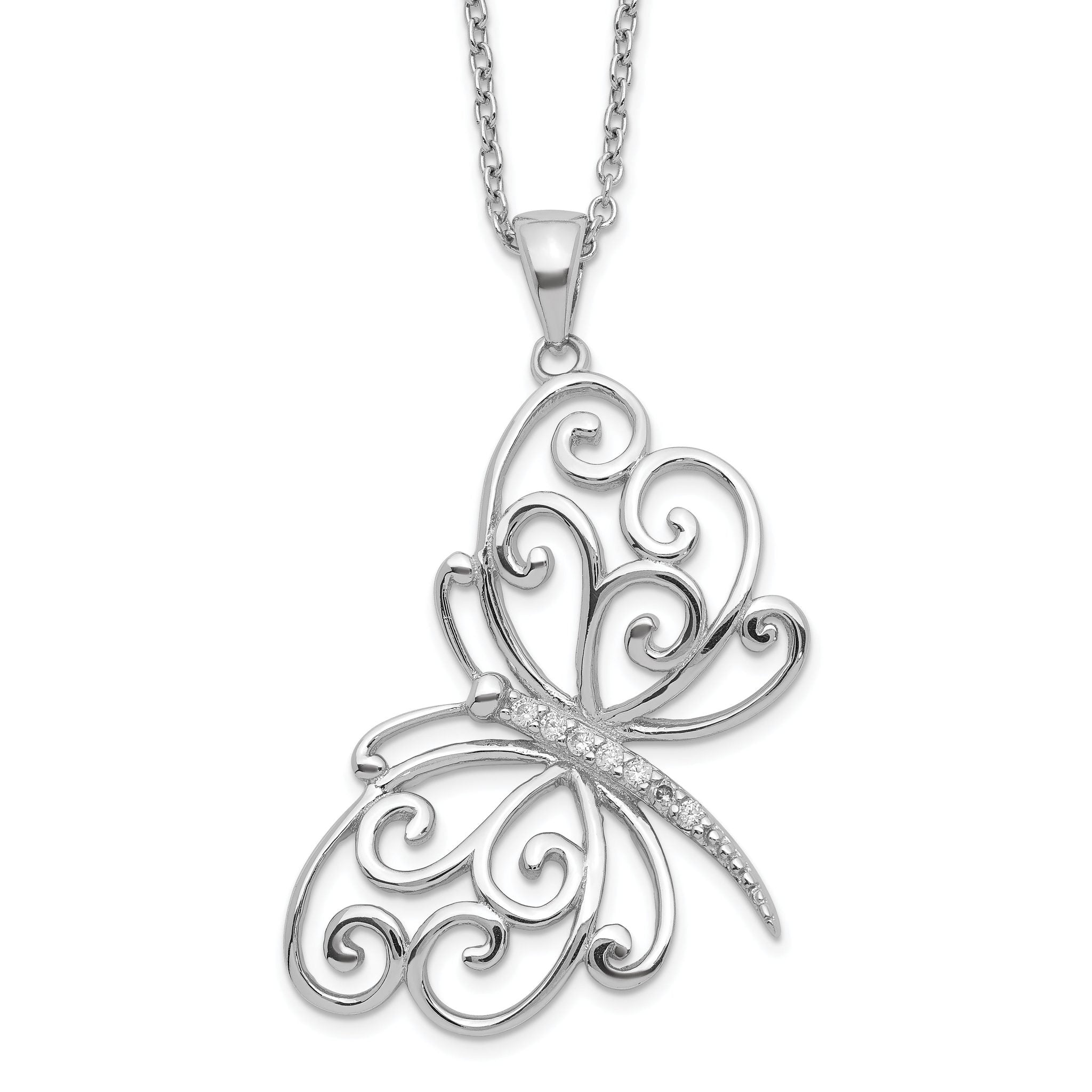 Sterling Silver CZ Butterfly Necklace with Polished Rhodium Finish Main image