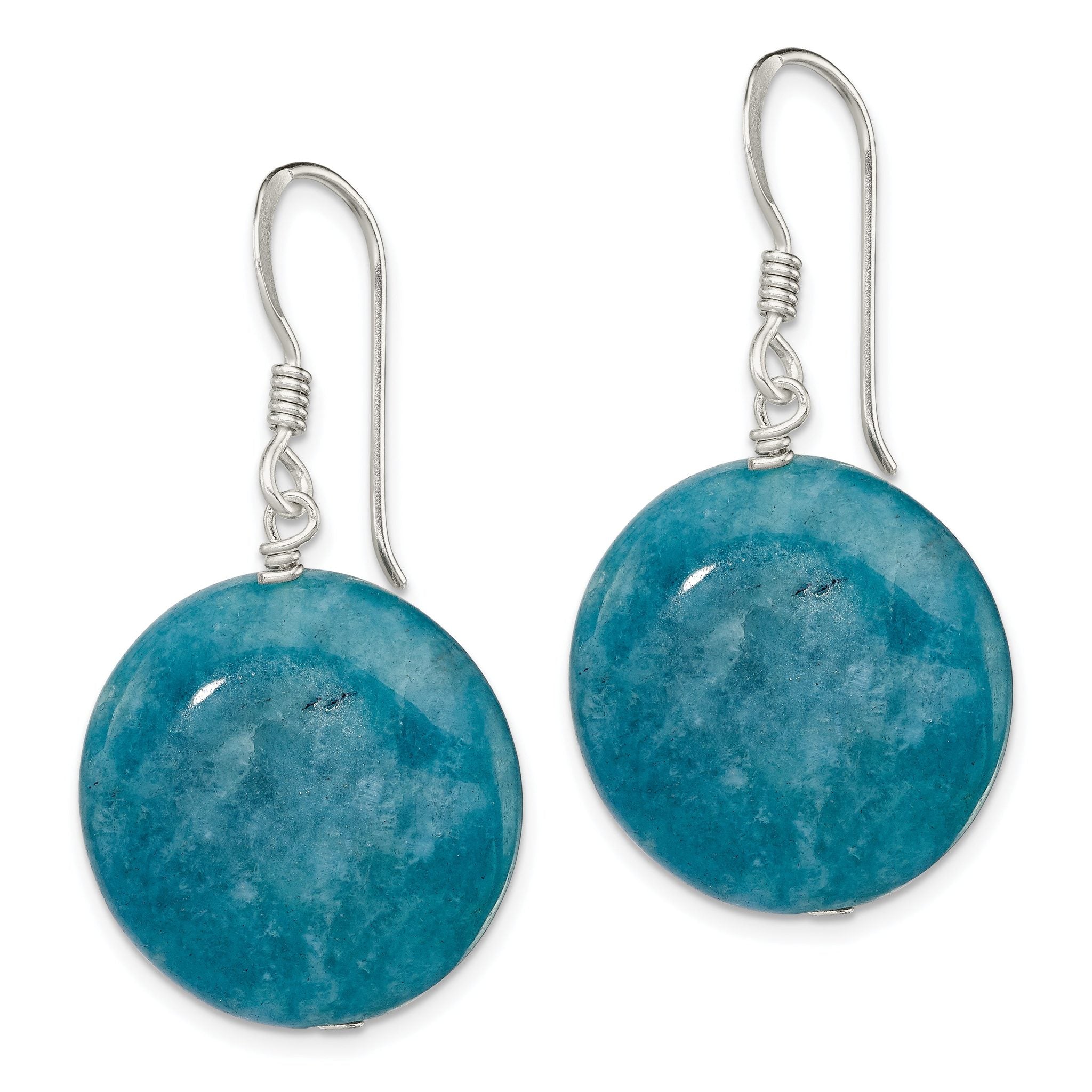 Sterling Silver Polished Round 20mm Blue Agate Dangle Earrings Secondary image